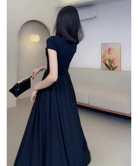 Women's Clothing 2023 Square Neck Short Sleeve Female Dress Elegant Spring Black Vestido Casual Midi Dress Robe Tunic Frocks ...