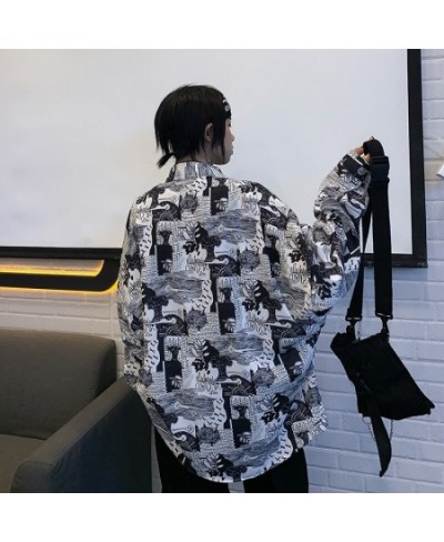 Autumn retro Harajuku style personalized printing long-sleeved loose shirt fashion wild men and women blouse $48.57 - Blouses...