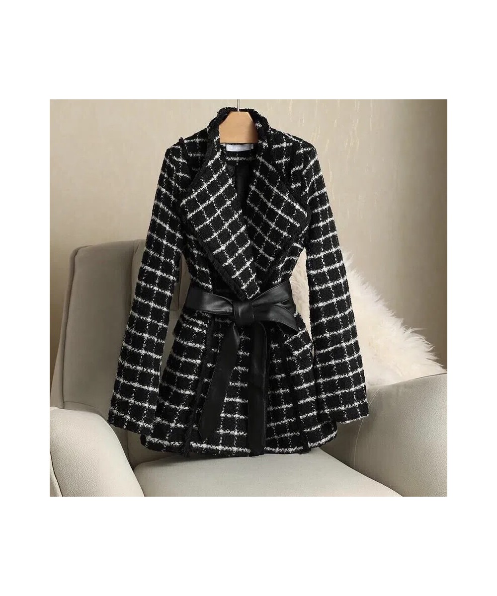 Women's Autumn Winter Woolen Blended Coat 2023 New Fashion Plaid Tweed Coat Elegant Women's Clothing Blazers Female Outerwear...