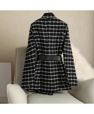 Women's Autumn Winter Woolen Blended Coat 2023 New Fashion Plaid Tweed Coat Elegant Women's Clothing Blazers Female Outerwear...