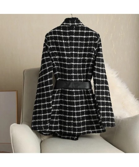 Women's Autumn Winter Woolen Blended Coat 2023 New Fashion Plaid Tweed Coat Elegant Women's Clothing Blazers Female Outerwear...