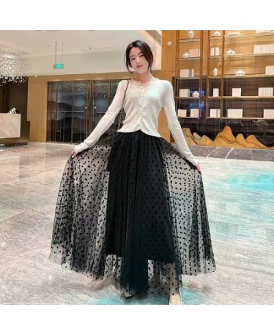 Polka Dot Mesh Long Maxi Summer Skirt Women Fashion 2022 White Green Black Purple High Waist Tulle Skirts Female $49.76 - Skirts