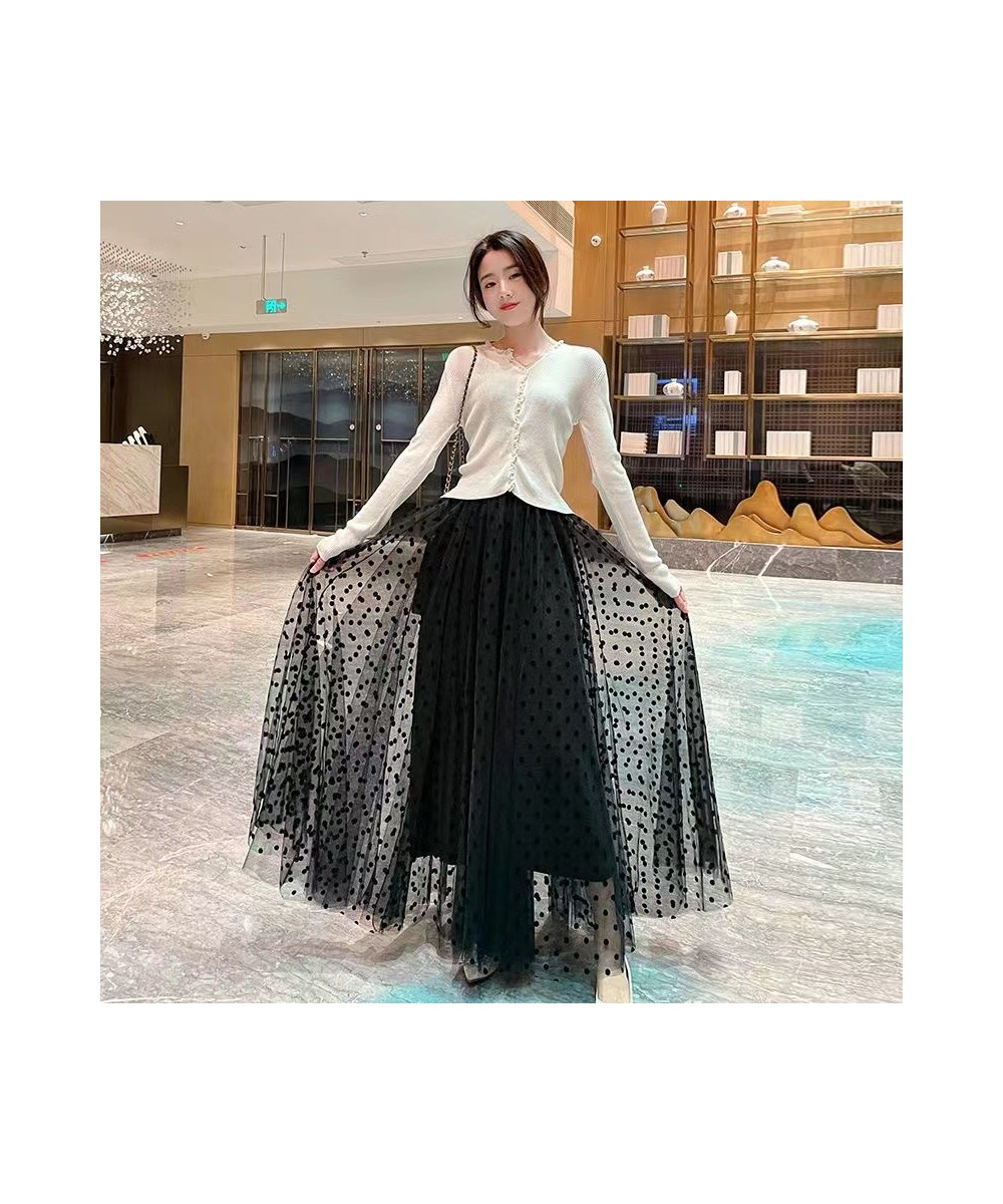 Polka Dot Mesh Long Maxi Summer Skirt Women Fashion 2022 White Green Black Purple High Waist Tulle Skirts Female $49.76 - Skirts