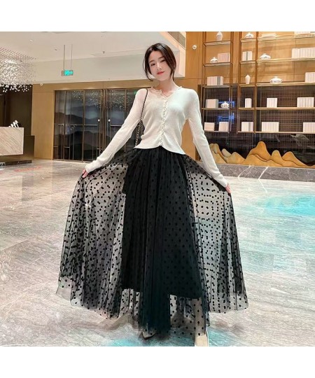 Polka Dot Mesh Long Maxi Summer Skirt Women Fashion 2022 White Green Black Purple High Waist Tulle Skirts Female $49.76 - Skirts