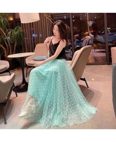 Polka Dot Mesh Long Maxi Summer Skirt Women Fashion 2022 White Green Black Purple High Waist Tulle Skirts Female $49.76 - Skirts