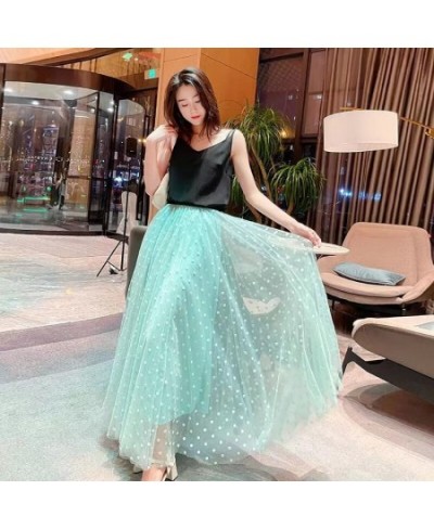 Polka Dot Mesh Long Maxi Summer Skirt Women Fashion 2022 White Green Black Purple High Waist Tulle Skirts Female $49.76 - Skirts