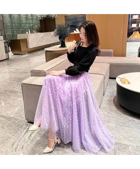 Polka Dot Mesh Long Maxi Summer Skirt Women Fashion 2022 White Green Black Purple High Waist Tulle Skirts Female $49.76 - Skirts