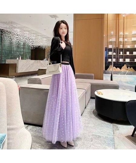 Polka Dot Mesh Long Maxi Summer Skirt Women Fashion 2022 White Green Black Purple High Waist Tulle Skirts Female $49.76 - Skirts