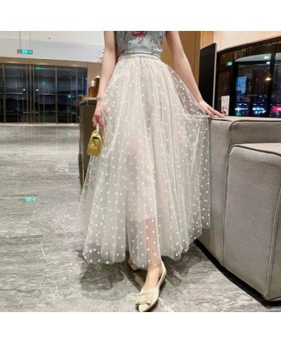 Polka Dot Mesh Long Maxi Summer Skirt Women Fashion 2022 White Green Black Purple High Waist Tulle Skirts Female $49.76 - Skirts