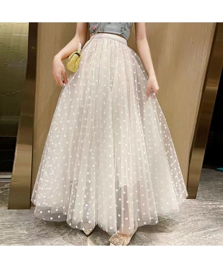 Polka Dot Mesh Long Maxi Summer Skirt Women Fashion 2022 White Green Black Purple High Waist Tulle Skirts Female $49.76 - Skirts