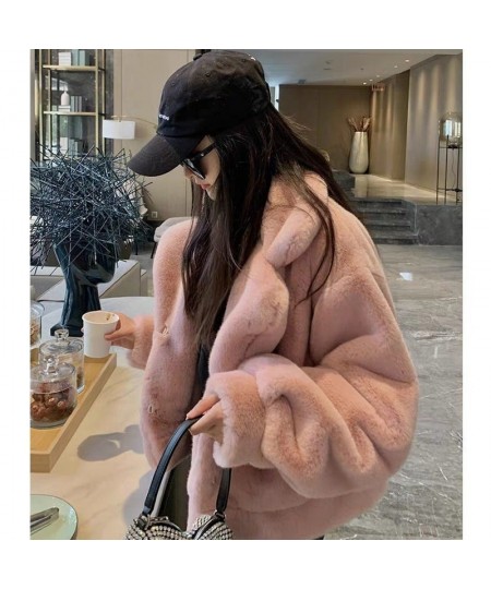 Women's Winter Fur Coat 2022 Loose Casual Thick Warm Short Faux Fur Coats Ladies Rabbit Fur White Pink Jacket for Women $73.3...