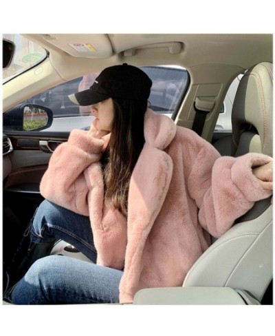 Women's Winter Fur Coat 2022 Loose Casual Thick Warm Short Faux Fur Coats Ladies Rabbit Fur White Pink Jacket for Women $73.3...