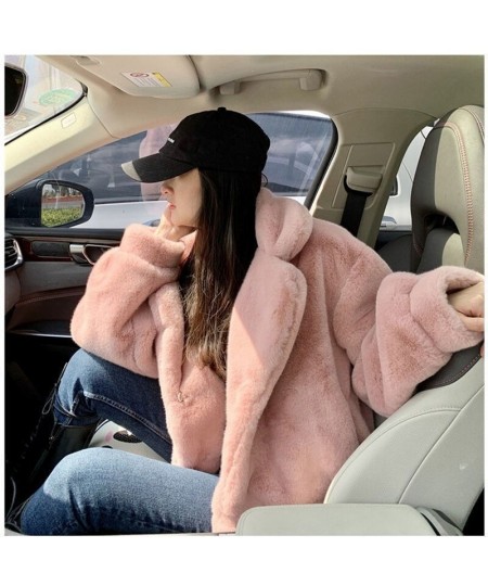 Women's Winter Fur Coat 2022 Loose Casual Thick Warm Short Faux Fur Coats Ladies Rabbit Fur White Pink Jacket for Women $73.3...