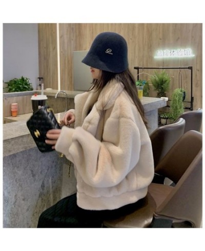 Women's Winter Fur Coat 2022 Loose Casual Thick Warm Short Faux Fur Coats Ladies Rabbit Fur White Pink Jacket for Women $73.3...