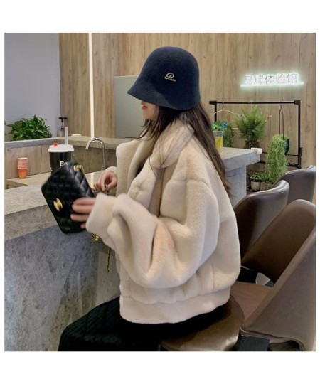 Women's Winter Fur Coat 2022 Loose Casual Thick Warm Short Faux Fur Coats Ladies Rabbit Fur White Pink Jacket for Women $73.3...