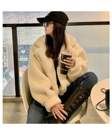 Women's Winter Fur Coat 2022 Loose Casual Thick Warm Short Faux Fur Coats Ladies Rabbit Fur White Pink Jacket for Women $73.3...