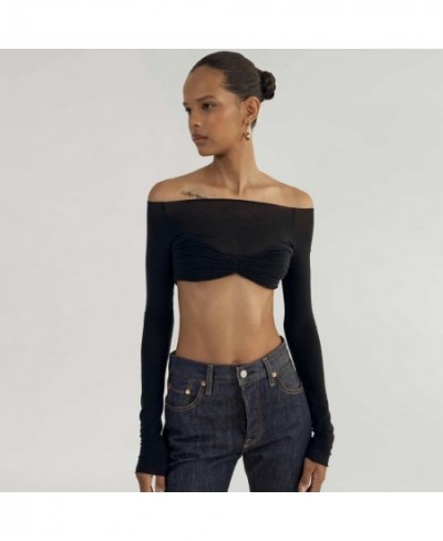 See Through Mesh Crop Top Women Pullovers Strapless Short Knit Cropped Tops Ladies Tee Shirt Sexy Off-shoulder T-shirt $29.04...