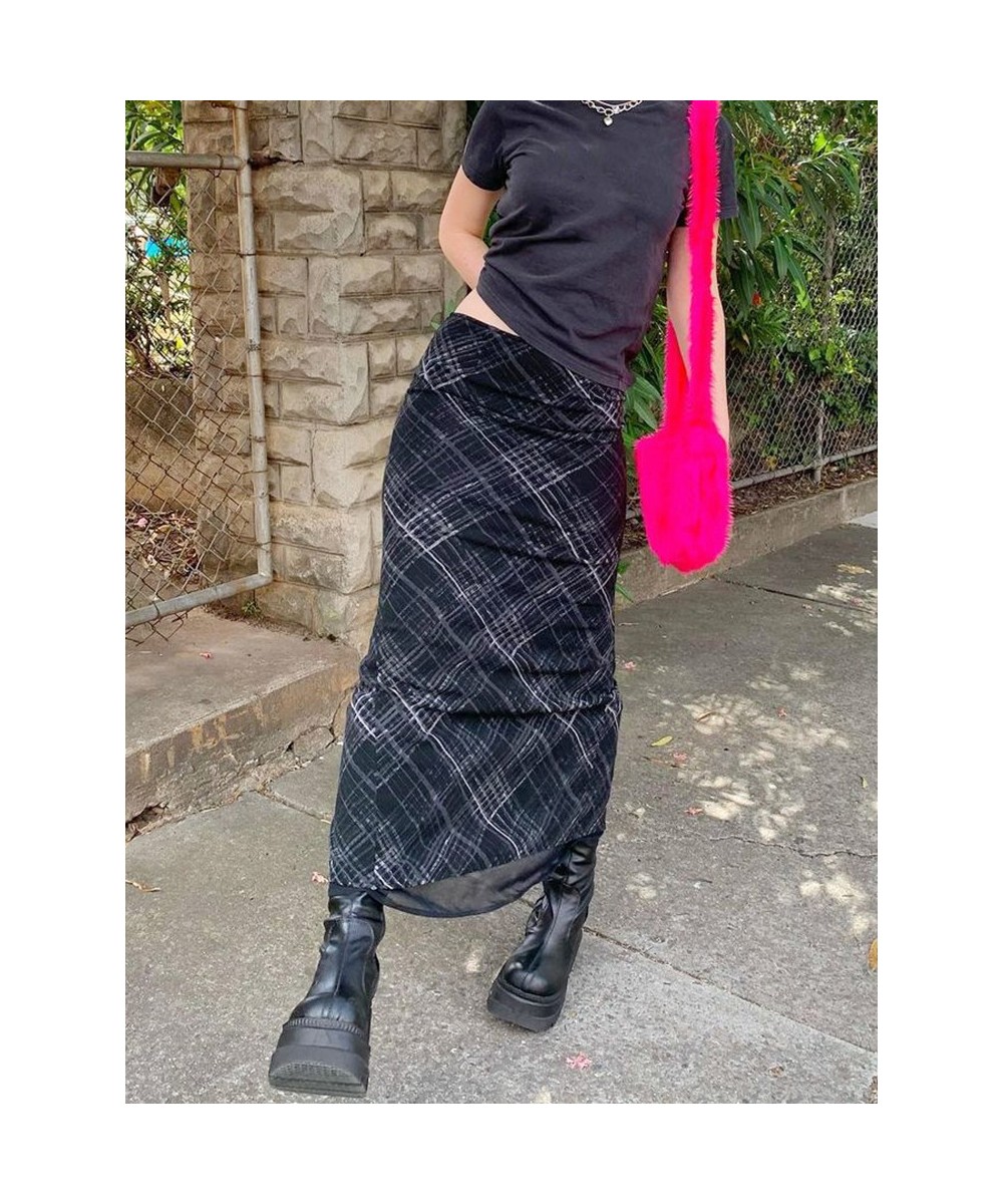 Vintage Plaid High Waist Y2K Skirt Women Skinny Mesh Short Skirt Double Layer Harajuku 90s Streetwear Summer 2023 $33.82 - Sk...