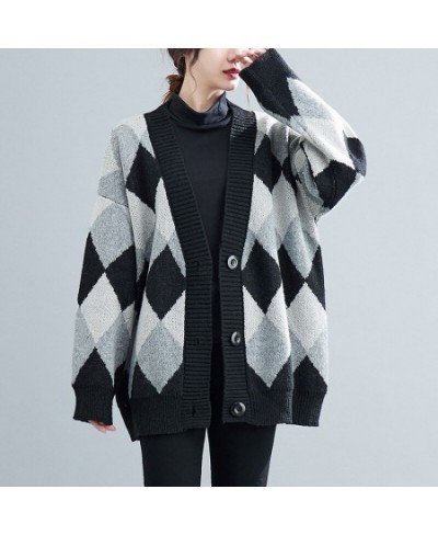 160Kg Oversized Women's Bust 170 Autumn Loose V-neck Long Sleeve Plaid Sweater Cardigan Black-White 7XL 8XL 9XL 10XL 11XL $92...