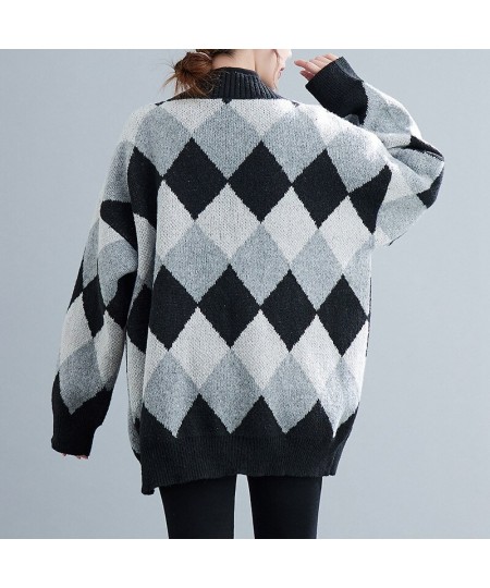 160Kg Oversized Women's Bust 170 Autumn Loose V-neck Long Sleeve Plaid Sweater Cardigan Black-White 7XL 8XL 9XL 10XL 11XL $92...