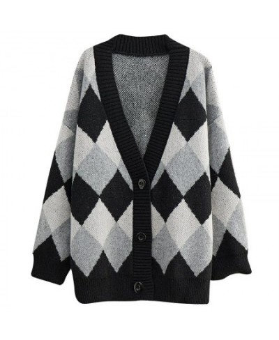 160Kg Oversized Women's Bust 170 Autumn Loose V-neck Long Sleeve Plaid Sweater Cardigan Black-White 7XL 8XL 9XL 10XL 11XL $92...