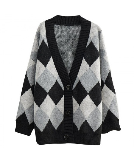 160Kg Oversized Women's Bust 170 Autumn Loose V-neck Long Sleeve Plaid Sweater Cardigan Black-White 7XL 8XL 9XL 10XL 11XL $92...