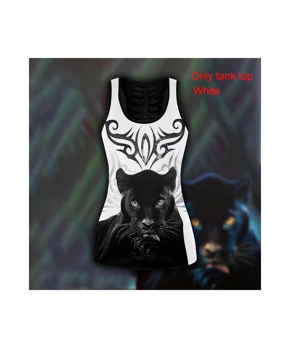 New Summer Women Fashion Black Panther Tattoo Printed Casual Sport Yoga Suit Stretch Leggings and Hollow Out Tank Top $25.18 ...