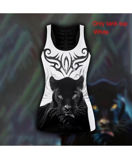 New Summer Women Fashion Black Panther Tattoo Printed Casual Sport Yoga Suit Stretch Leggings and Hollow Out Tank Top $25.18 ...