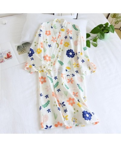 Summer 100% Cotton Thin Japanese Kimono Robes for Women Floral Printing Bathrobe Loose Casual Soft Absorb Sweat Sleep Tops 20...