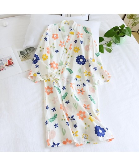 Summer 100% Cotton Thin Japanese Kimono Robes for Women Floral Printing Bathrobe Loose Casual Soft Absorb Sweat Sleep Tops 20...