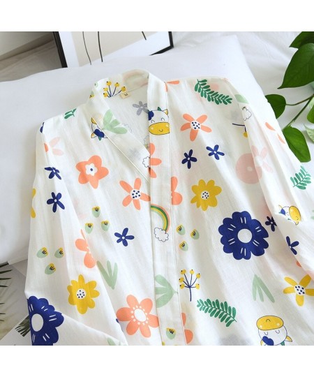 Summer 100% Cotton Thin Japanese Kimono Robes for Women Floral Printing Bathrobe Loose Casual Soft Absorb Sweat Sleep Tops 20...