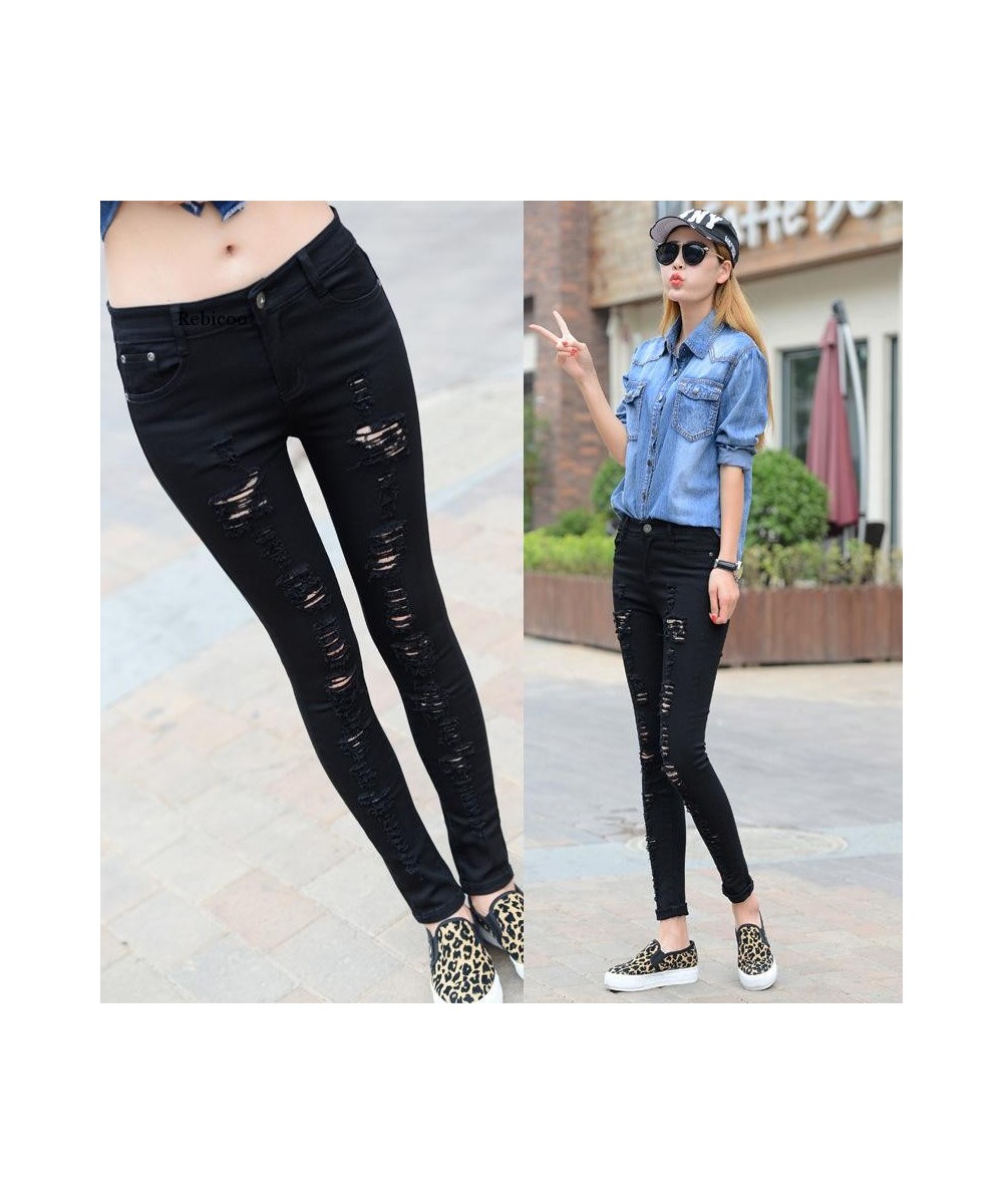 Low Rise Jeans Woman 2022 Ripped Sexy Low Waist Jeans Elastic Skinny Jeans Women Korean Fashion Pencil Denim Pants Black Whit...