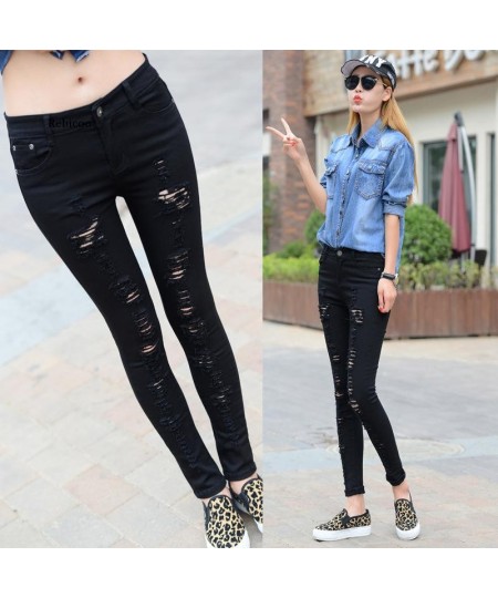 Low Rise Jeans Woman 2022 Ripped Sexy Low Waist Jeans Elastic Skinny Jeans Women Korean Fashion Pencil Denim Pants Black Whit...