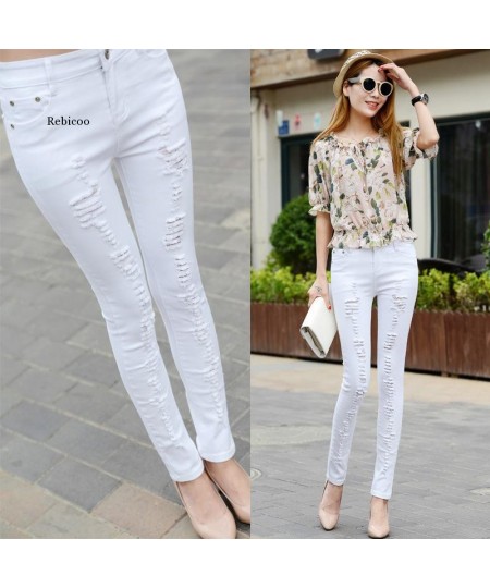 Low Rise Jeans Woman 2022 Ripped Sexy Low Waist Jeans Elastic Skinny Jeans Women Korean Fashion Pencil Denim Pants Black Whit...