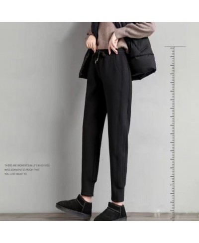 Autumn Winter 2022 Women Black Gray Sports Jogger Plush Sweatpants Casual High Waist Slim Female Trousers All Match Haren Pan...