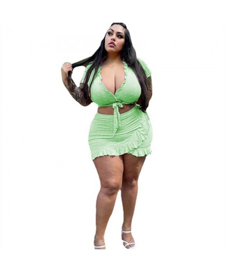 Plus Size Sexy Sets Mini Skirts Two Piece Outfits Crop Top and Skirt Elegant Solid Matching Suit Wholesale $38.22 - Plus Size...