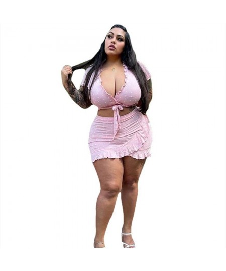 Plus Size Sexy Sets Mini Skirts Two Piece Outfits Crop Top and Skirt Elegant Solid Matching Suit Wholesale $38.22 - Plus Size...