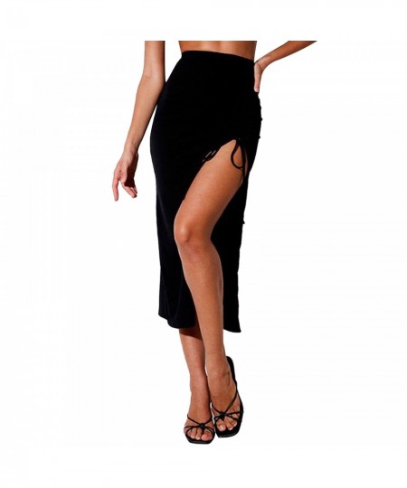 2023 New Women's Drawstring Side Ruched Split Thigh High Waist Skirt $24.84 - Skirts