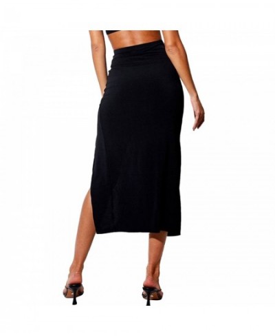 2023 New Women's Drawstring Side Ruched Split Thigh High Waist Skirt $24.84 - Skirts