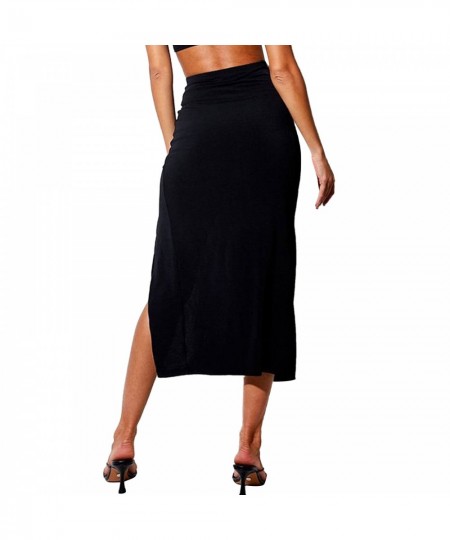 2023 New Women's Drawstring Side Ruched Split Thigh High Waist Skirt $24.84 - Skirts