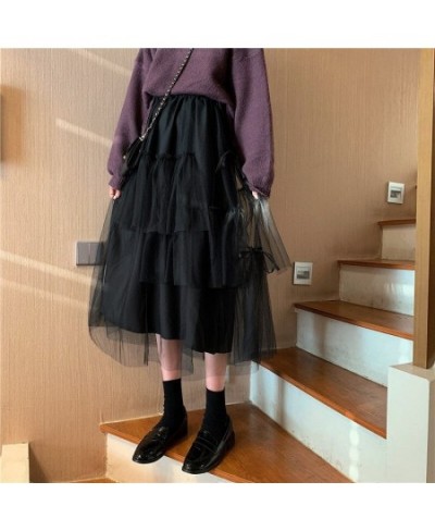 Mesh Mid-Calf Lace Up Fairy Skirt All-Match Kawaii Lady Korea Fashion Newst Elegant Faldas Voile Princess Dress Chic $29.48 -...