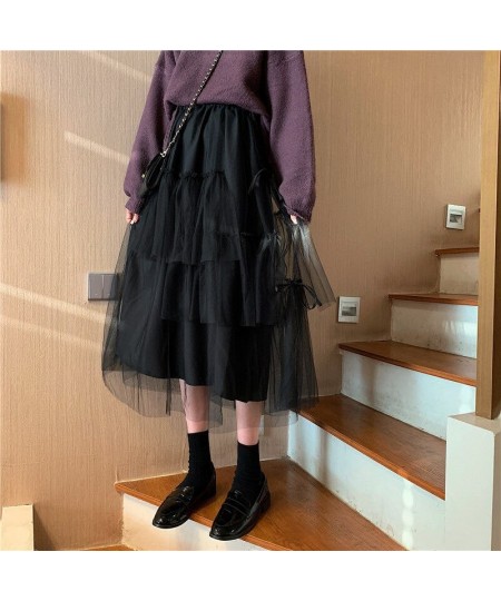 Mesh Mid-Calf Lace Up Fairy Skirt All-Match Kawaii Lady Korea Fashion Newst Elegant Faldas Voile Princess Dress Chic $29.48 -...