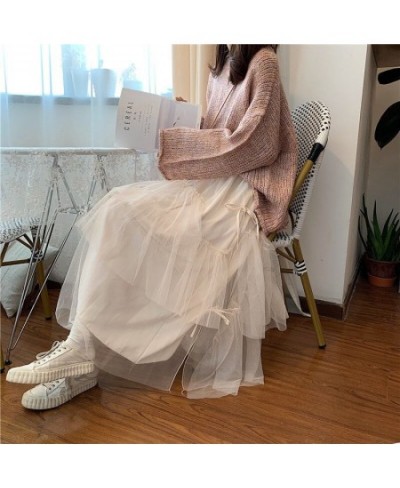 Mesh Mid-Calf Lace Up Fairy Skirt All-Match Kawaii Lady Korea Fashion Newst Elegant Faldas Voile Princess Dress Chic $29.48 -...