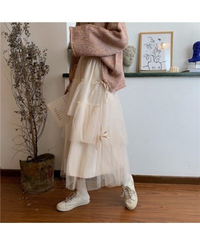 Mesh Mid-Calf Lace Up Fairy Skirt All-Match Kawaii Lady Korea Fashion Newst Elegant Faldas Voile Princess Dress Chic $29.48 -...