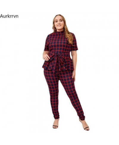 plus size summer outfits women clothing red plaid two piece sets tights Women tunic pencil pants summer outfits for women 4xl...