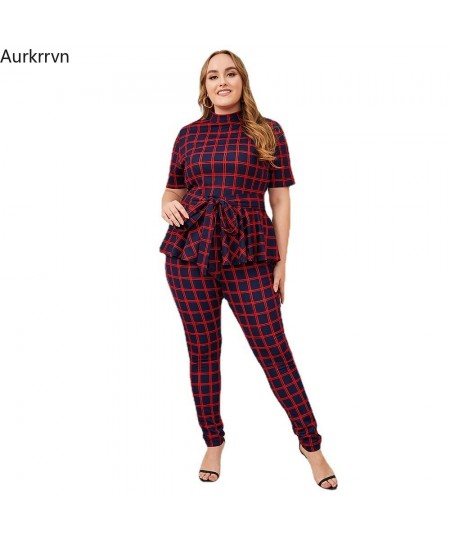 plus size summer outfits women clothing red plaid two piece sets tights Women tunic pencil pants summer outfits for women 4xl...