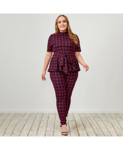 plus size summer outfits women clothing red plaid two piece sets tights Women tunic pencil pants summer outfits for women 4xl...