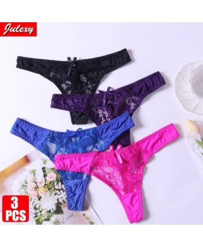 3Pcs/set Sexy Lace Thong Woman Hollow out Solid Women Panties S M L XL Women Underwear $24.16 - Underwear