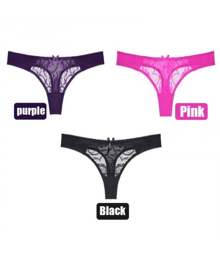 3Pcs/set Sexy Lace Thong Woman Hollow out Solid Women Panties S M L XL Women Underwear $24.16 - Underwear