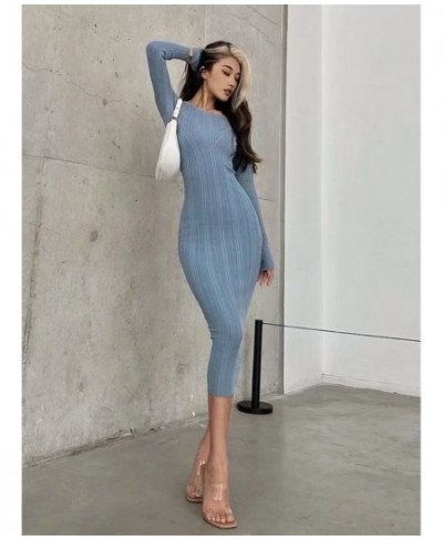 Geometric Texture Super Elastic Knitted Dress Women's Round Neck Long Sleeve Solid Color Slim fit Sexy Package Hip Dresses $5...